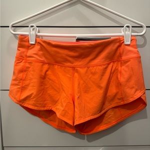 Neon Orange Lululemon Speed Up Shorts 2.5”